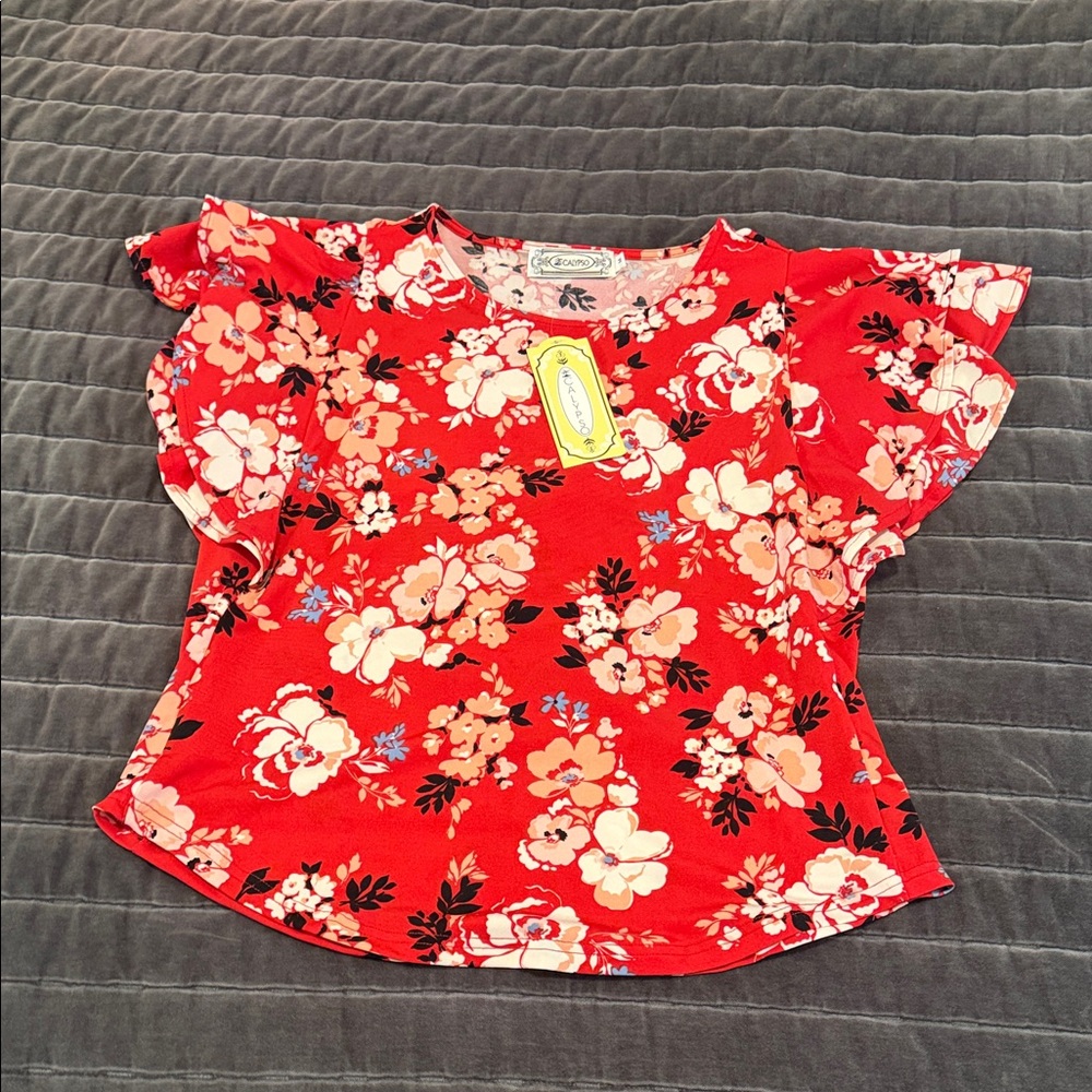 Cato Red Floral Blouse